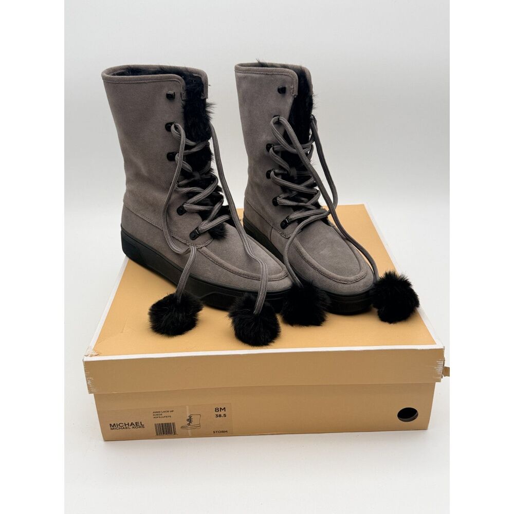 Michael Kors Juno Lace Up Suede Fur Boots 8M